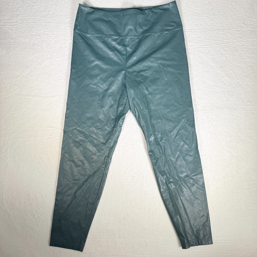 Boston Proper Womens‎ Pants Green Large High Rise Ankle Faux Leather Edgy Glam